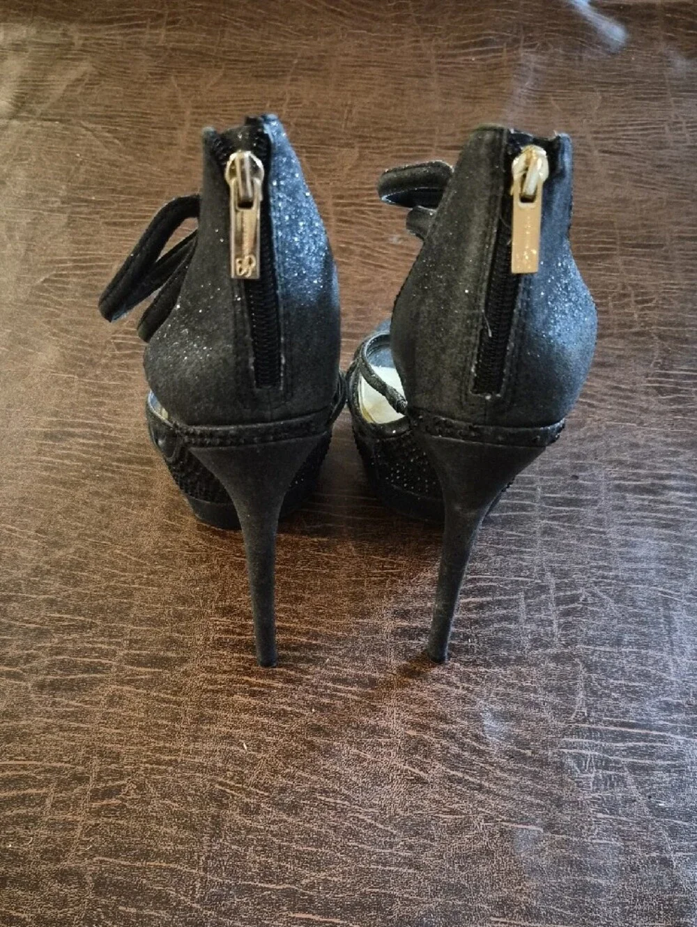 Jessica Simpson Black Strappy Glitter Heels